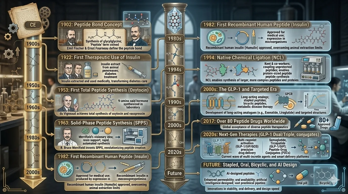 Timeline of major milestones in peptide research